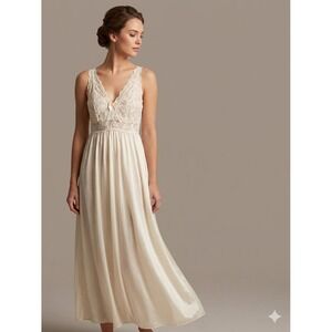 Shadowline Ivory Lace Nightgown M Vtg Bridal Maxi Slip Dress Coquette Whimsigoth